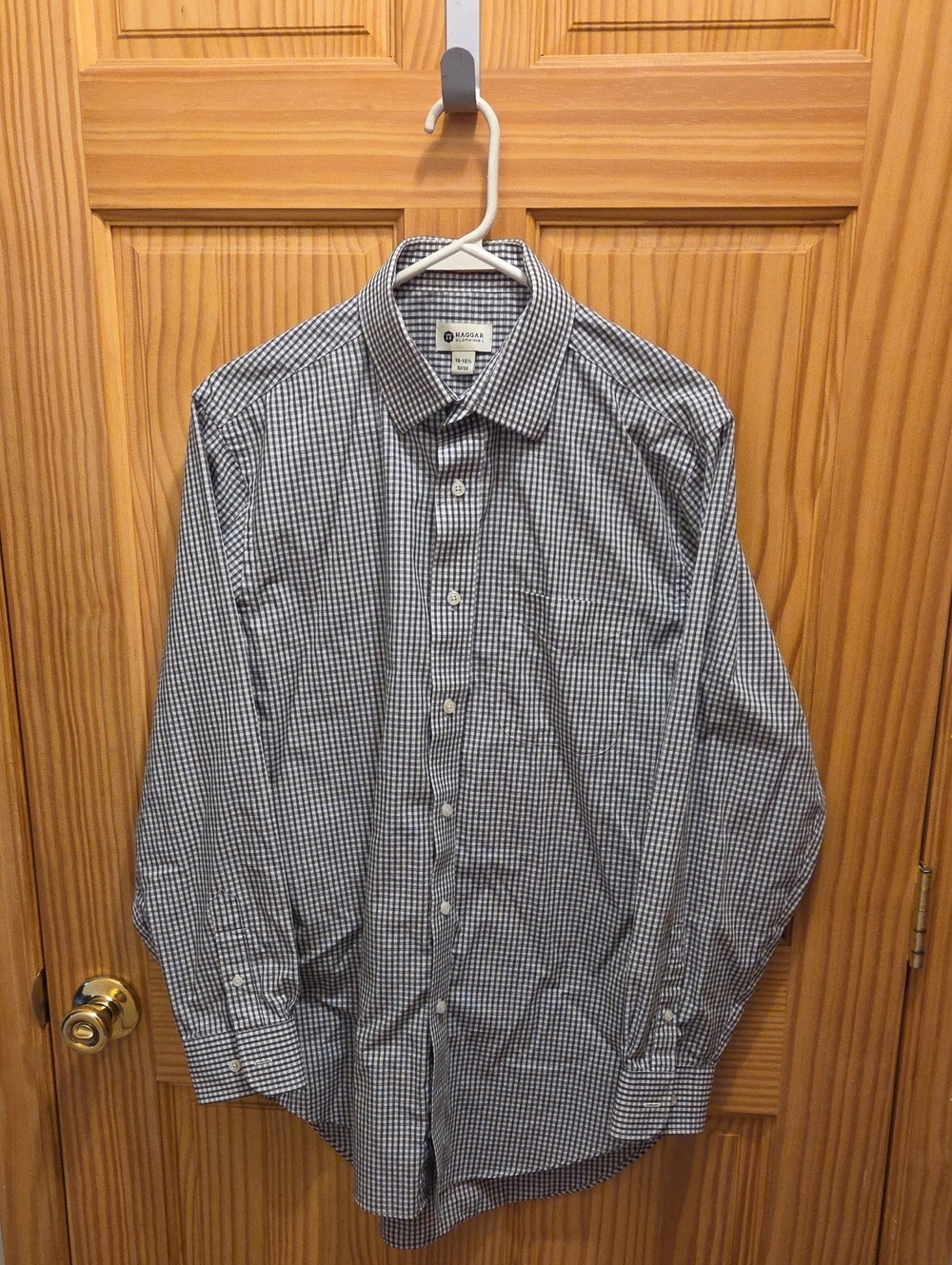 Men's Casual Button-Down Check Shirt - Navy/White